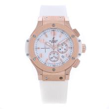 Hublot Big Bang Chronograph Arbeitsgruppe Rose Gold Case White Dial With White Rubber Strap-Mid Size
