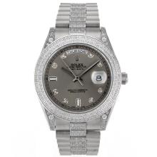 Rolex Day-Date II Swiss ETA 2836 Bewegung Diamant Marker Und Lünette Mit Gray Dial