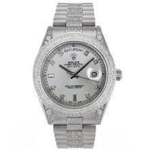 Rolex Day-Date II Swiss ETA 2836 Bewegung Diamant Marker Und Lünette Mit Silver Dial