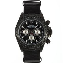 Rolex Daytona Chronograph Arbeitsgruppe PVD Case Black Diamond Bezel-Stick Marker Mit Schwarzem Zifferblatt-Nylon Strap