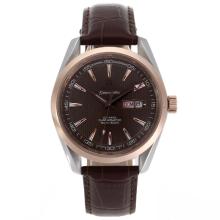Omega Seamaster Day-Date Automatic Two Tone Gehäuse Mit Brown Dial-Leather Strap