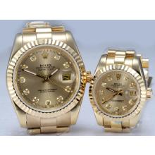 Rolex Datejust Automatic Full Gold Diamond Marker Mit Golden Dial-Couple Uhr