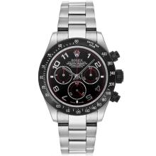 Rolex Daytona Chronograph Asia Valjoux 7750 Uhrwerk Anzahl Marker Mit Schwarzem Zifferblatt S / S-PVD Lünette